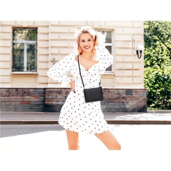 Small Crossbody Bag for Women PU Leather Shoulder Purse Adjustable Strap Black - Picture 2 of 7